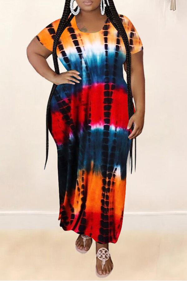 Plus Size Tie Dye Side Slit Maxi Dress Fashionpara