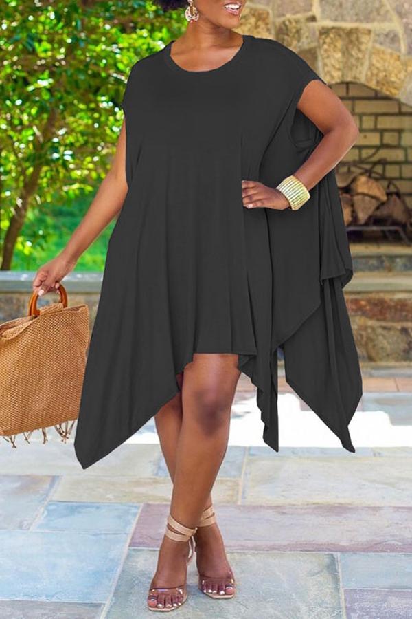 Irregular Hem Batwing Sleeve Casual Dress Fashionpara