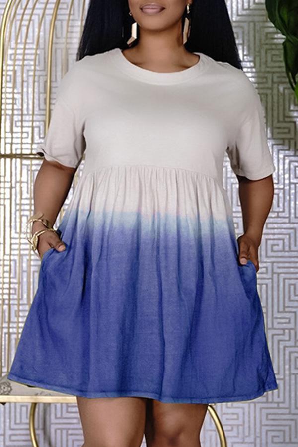 Gradient Short Sleeve Pocket Mini Dress Fashionpara