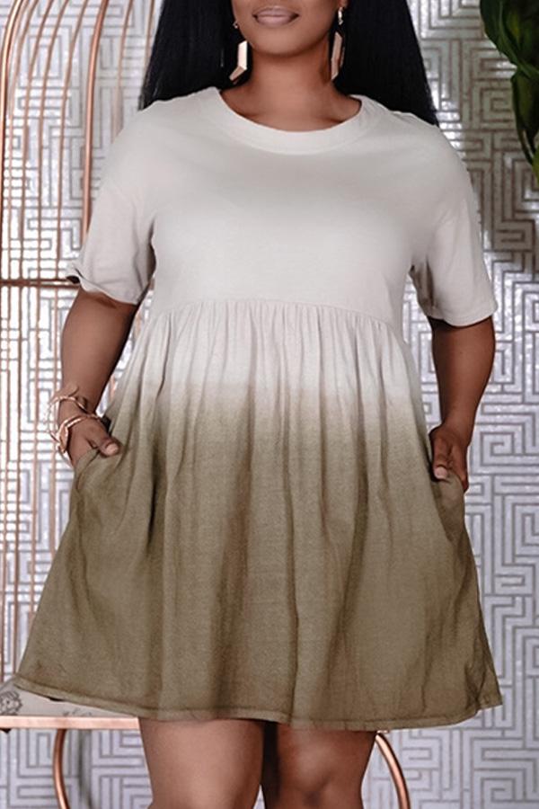 Gradient Short Sleeve Pocket Mini Dress Fashionpara