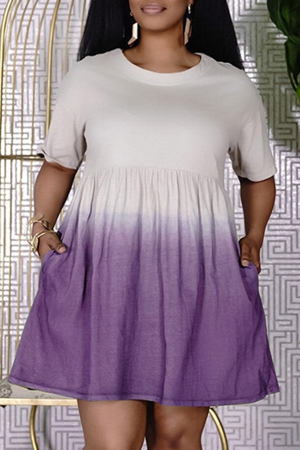 Gradient Short Sleeve Pocket Mini Dress Fashionpara