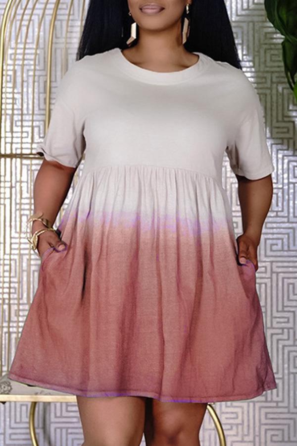 Gradient Short Sleeve Pocket Mini Dress Fashionpara