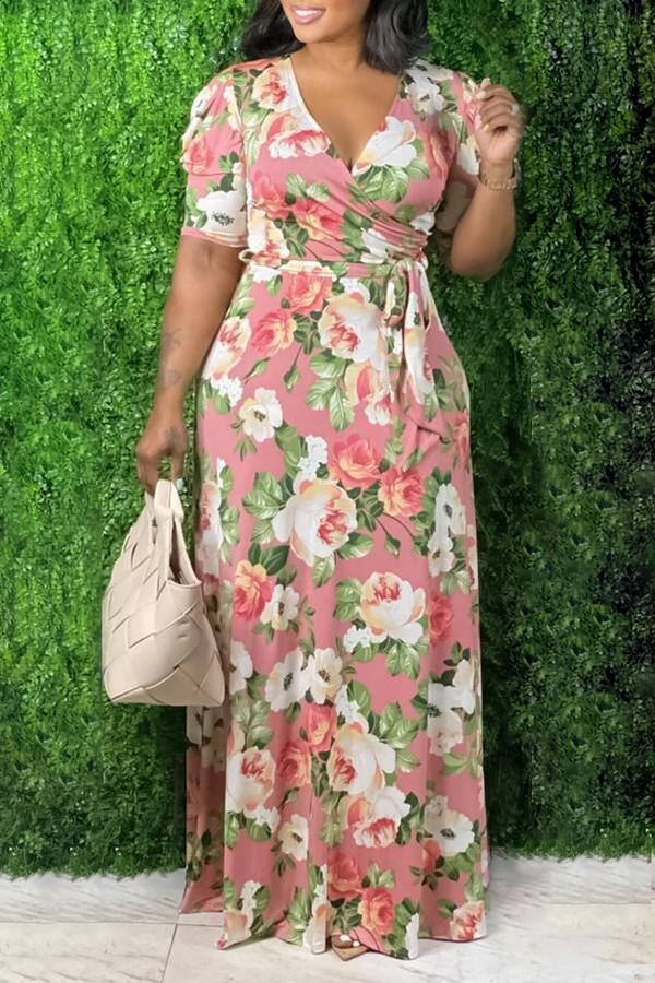 Plus Size V-neck Floral Wrap Maxi Dress Fashionpara