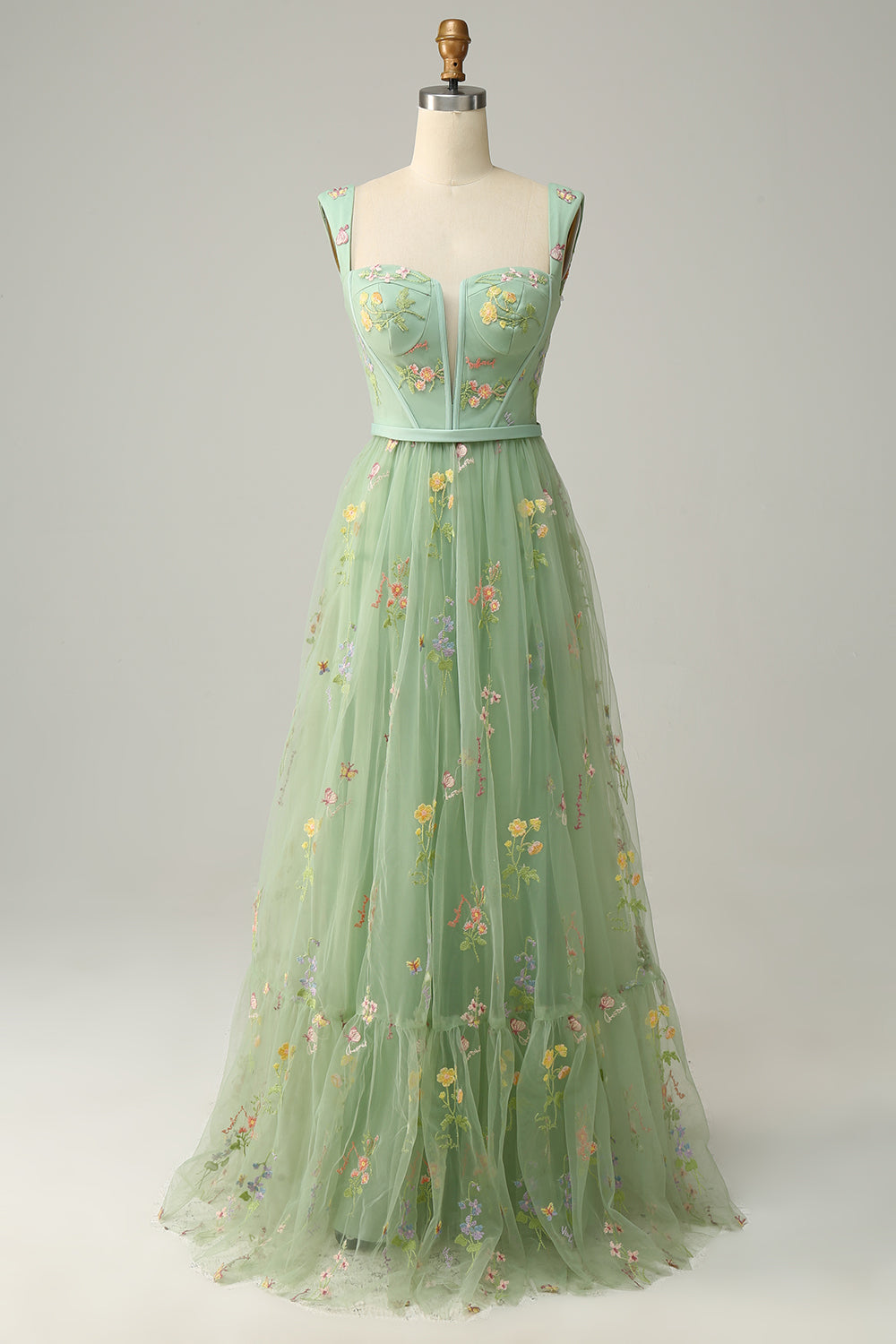 Champagne A-Line Embroidery Prom Dress - Fashionpara
