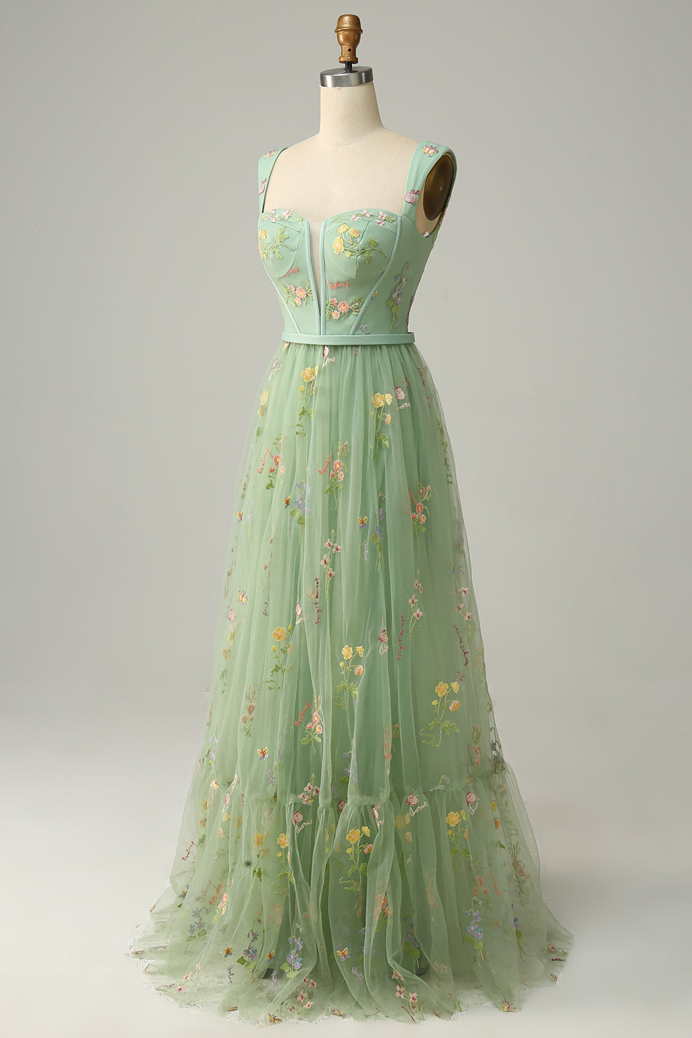 Champagne A-Line Embroidery Prom Dress - Fashionpara