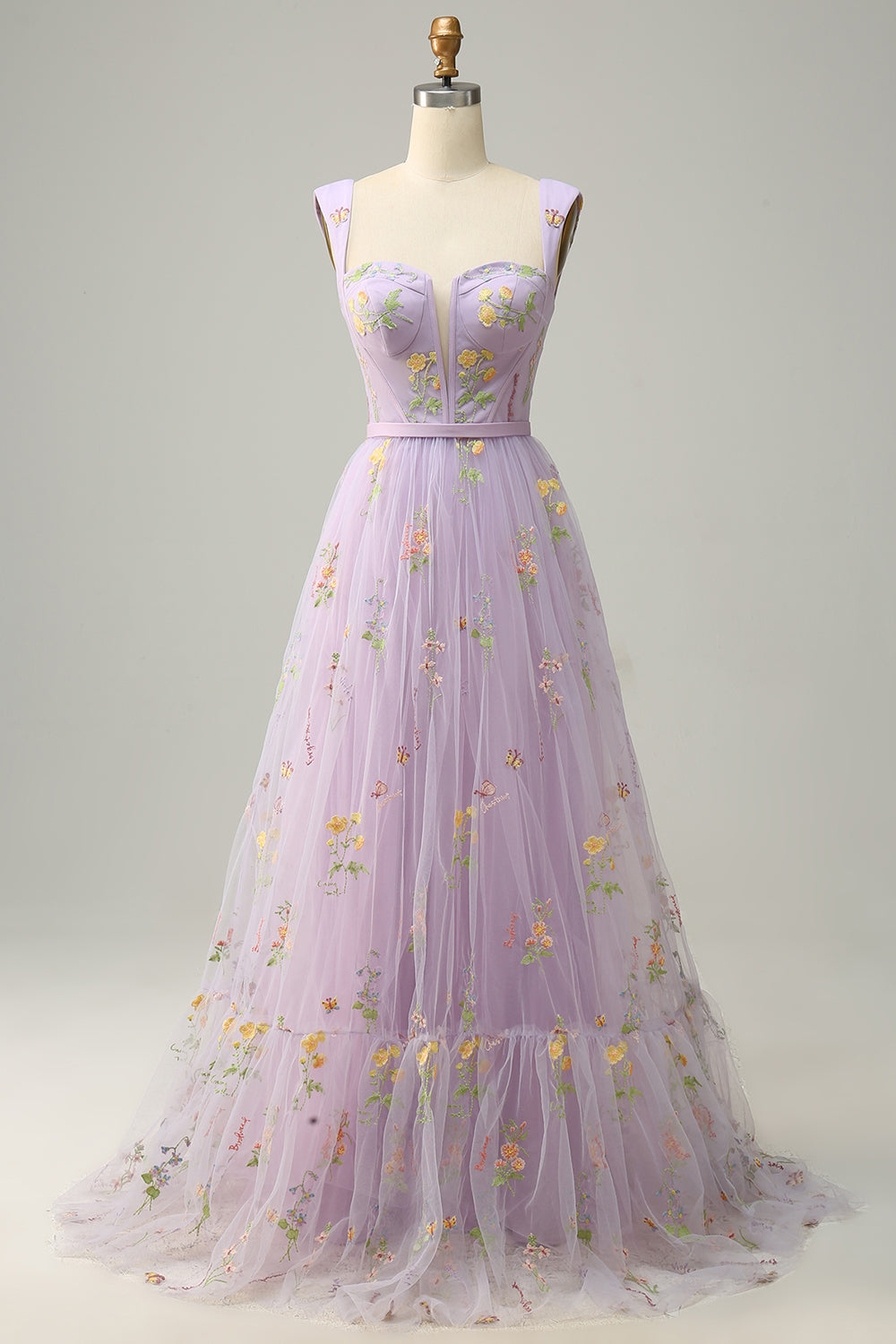 Champagne A-Line Embroidery Prom Dress - Fashionpara