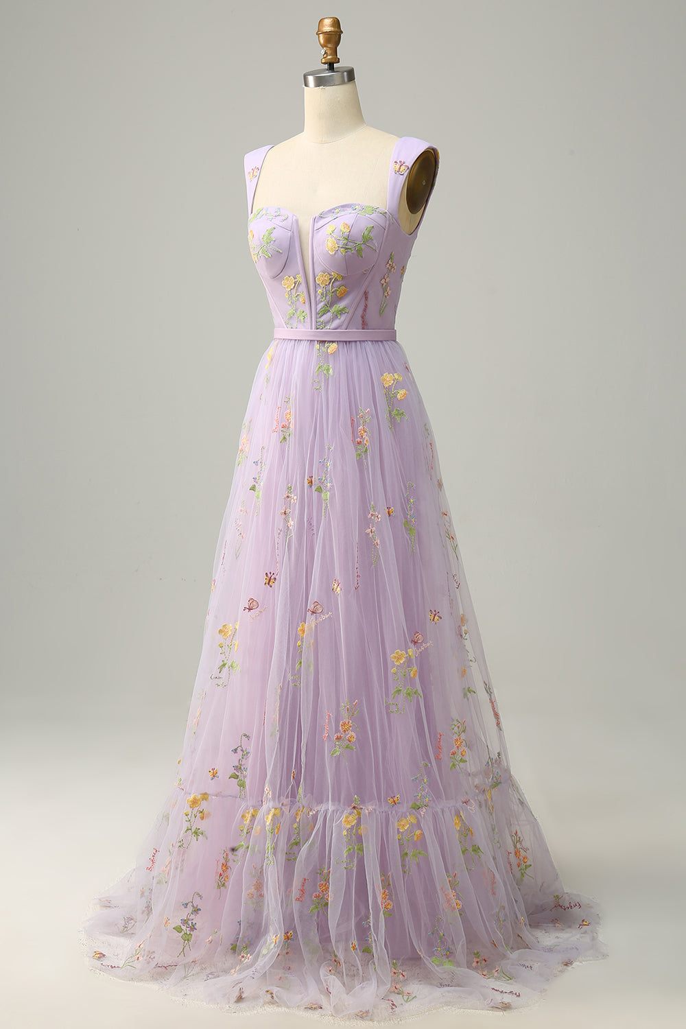 Champagne A-Line Embroidery Prom Dress - Fashionpara