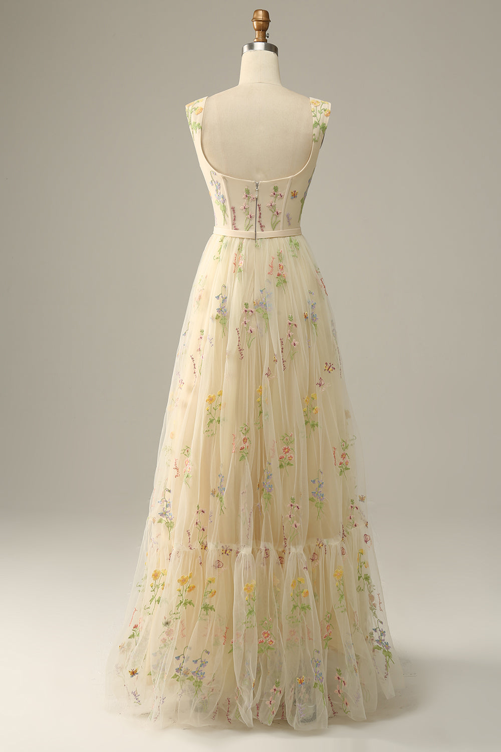 Champagne A-Line Embroidery Prom Dress - Fashionpara