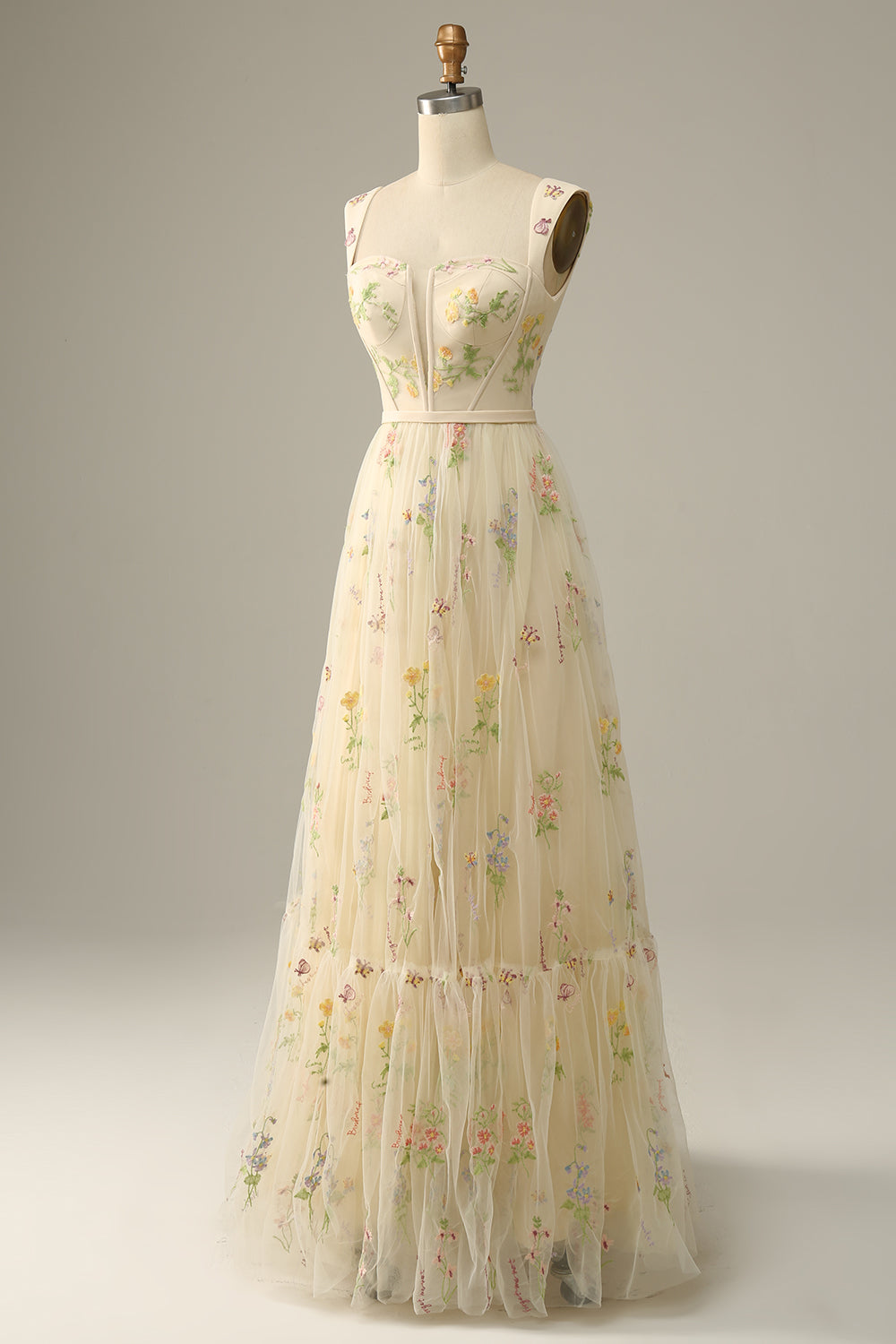 Champagne A-Line Embroidery Prom Dress - Fashionpara
