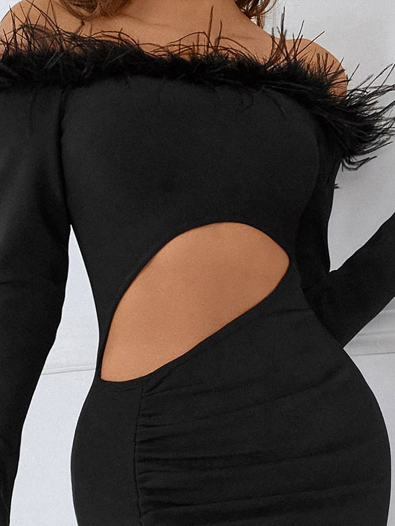 Long Sleeves Strapless Tight Feather Bandage dress - Fashionpara