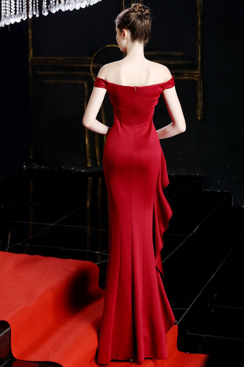 Off The Shoulder Mermaid Ruffled Evening Dress - Fashionpara