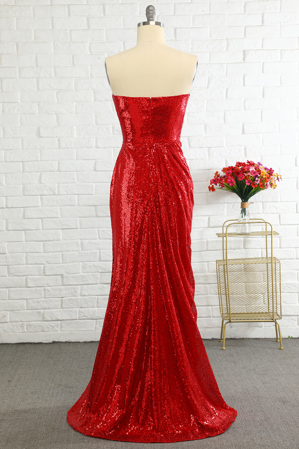 Sheath Sweetheart Red Sequins Prom Dress with Sequins - Fashionpara