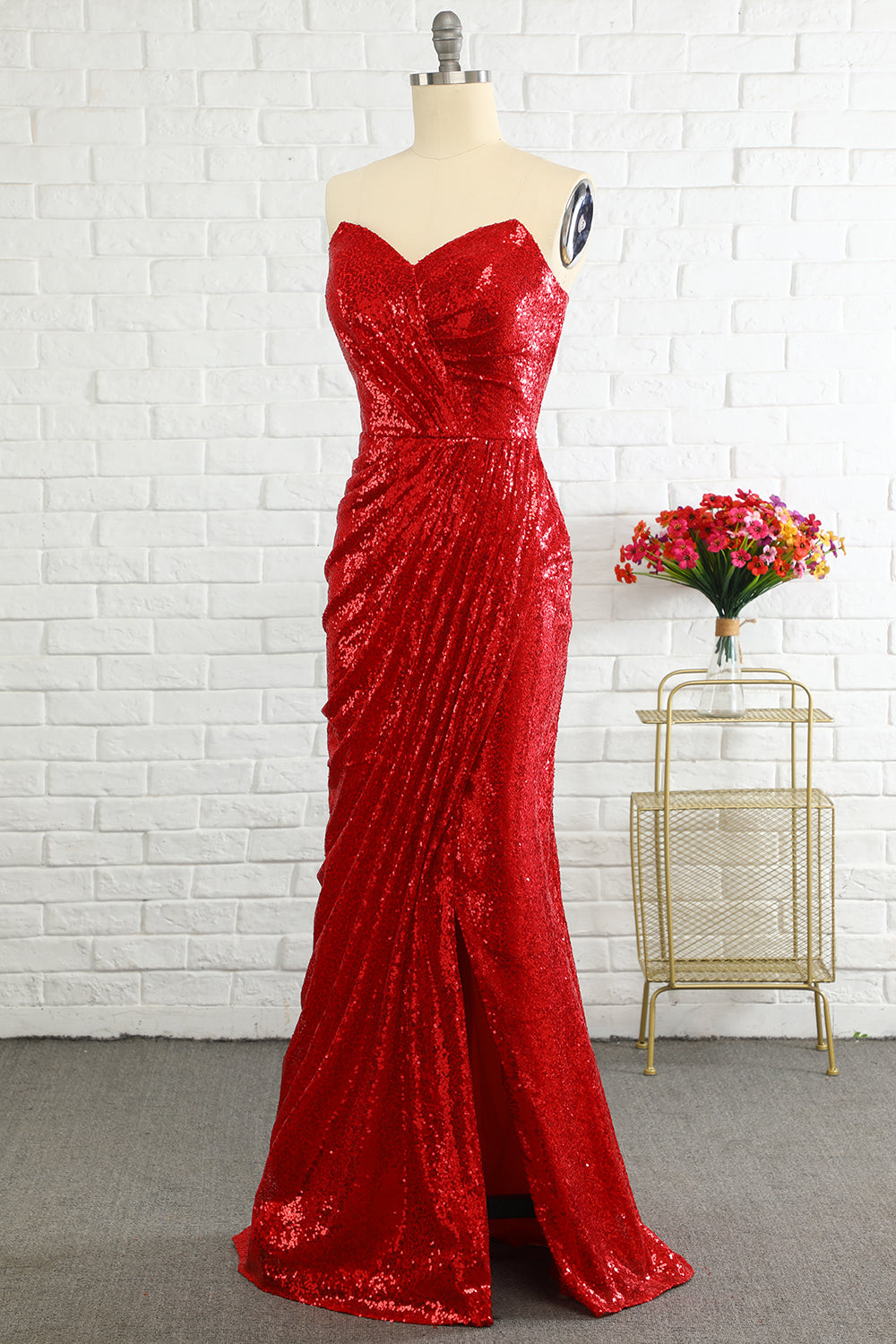 Sheath Sweetheart Red Sequins Prom Dress with Sequins - Fashionpara