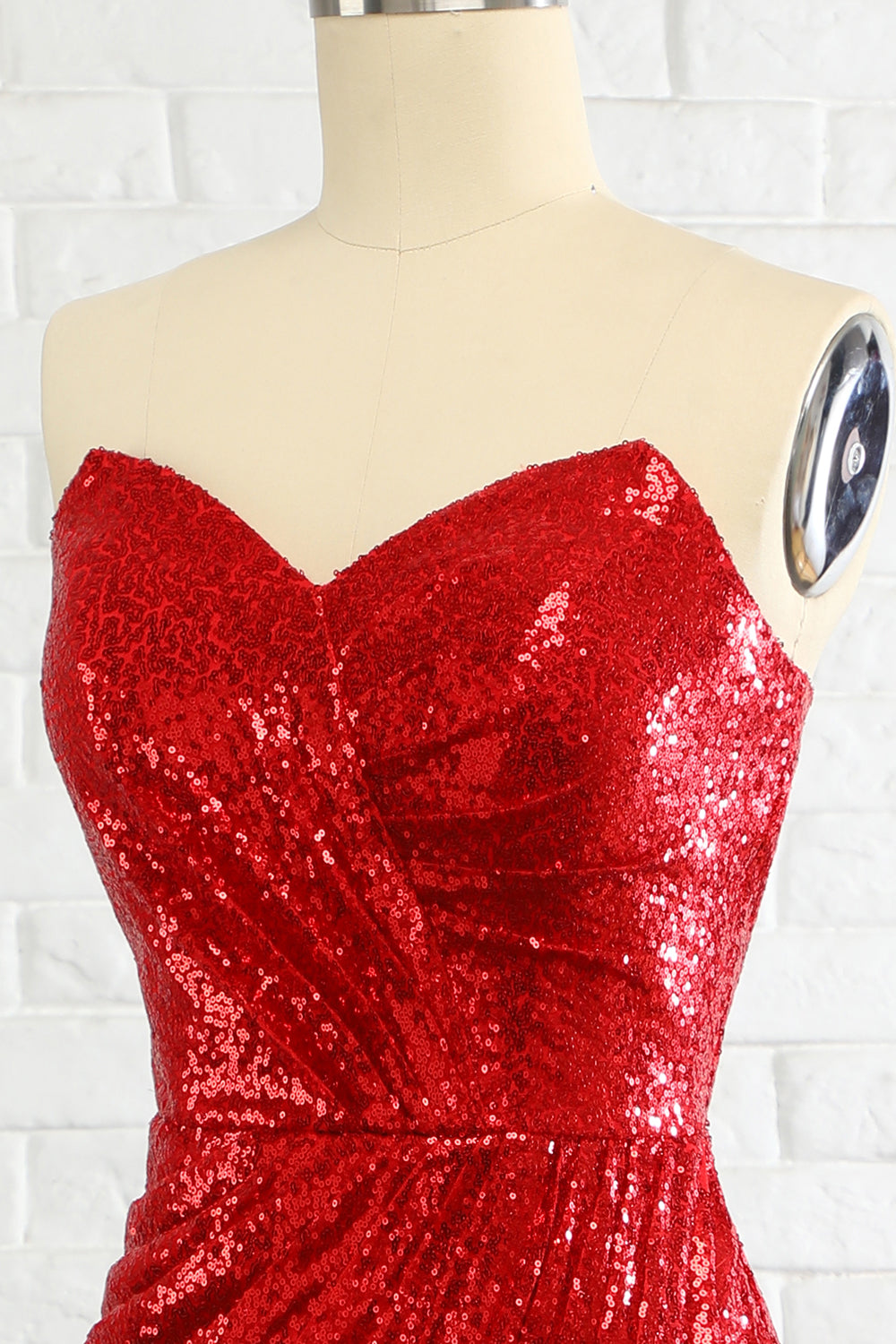 Sheath Sweetheart Red Sequins Prom Dress with Sequins - Fashionpara