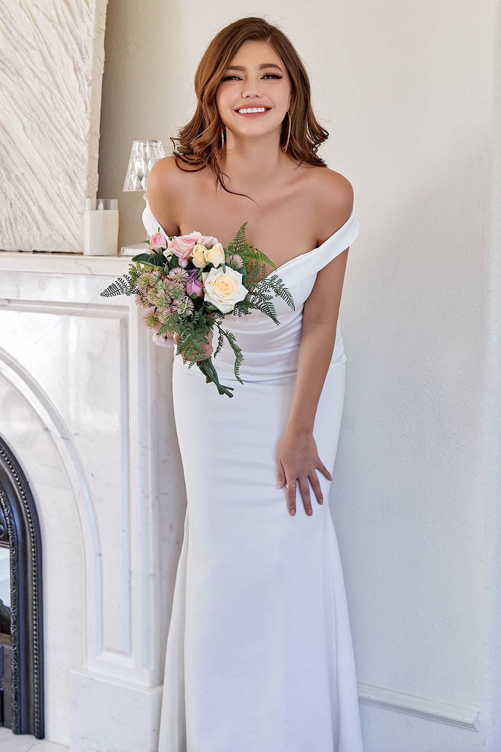 White Off the Shoulder Mermaid Holiday Party Dress