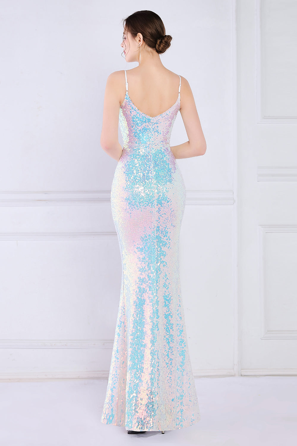 Dazzle Light White Seuiqned Mermaid Prom Dress - Fashionpara