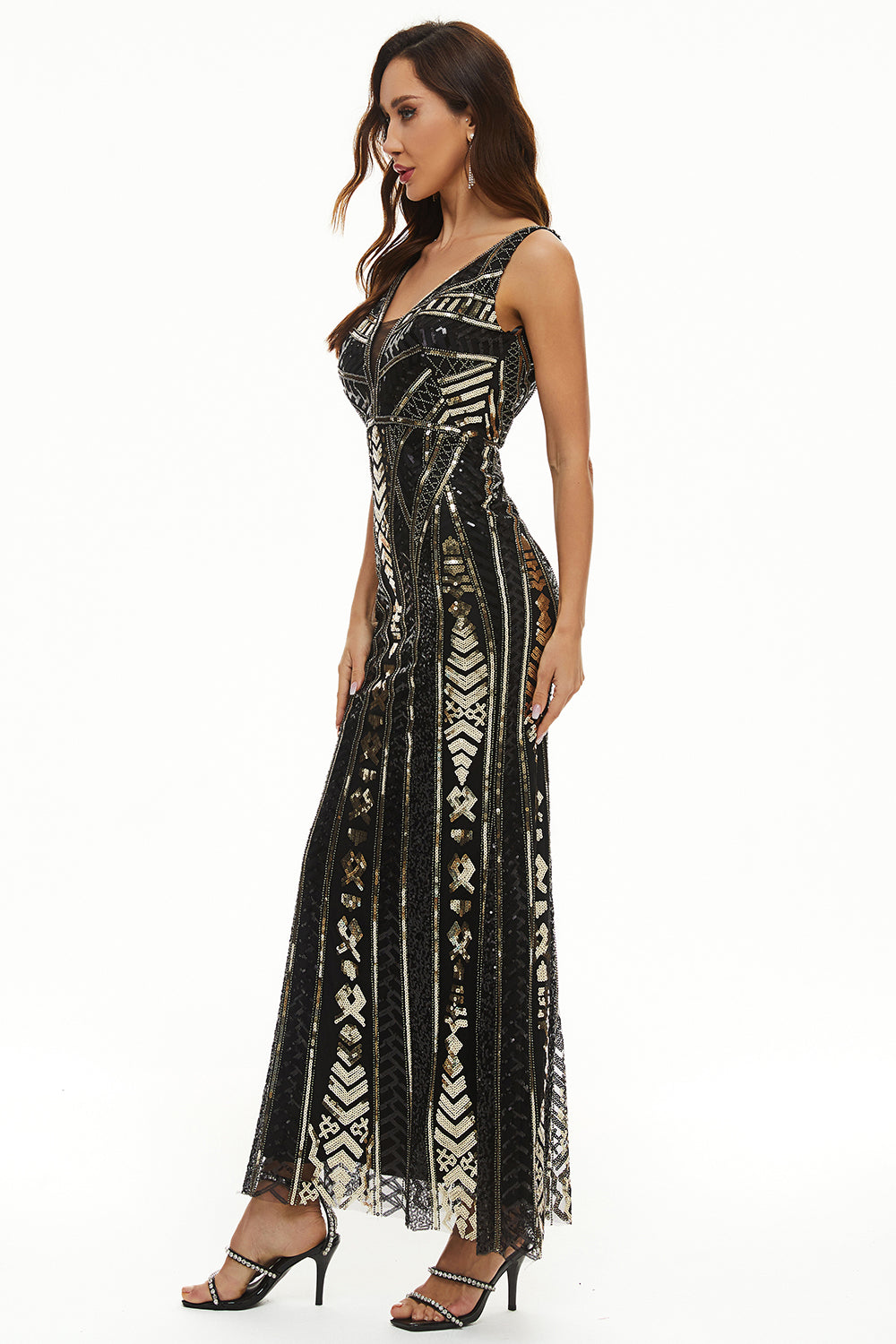 Sequin V-neck Sheath Long Formal Dress - Fashionpara