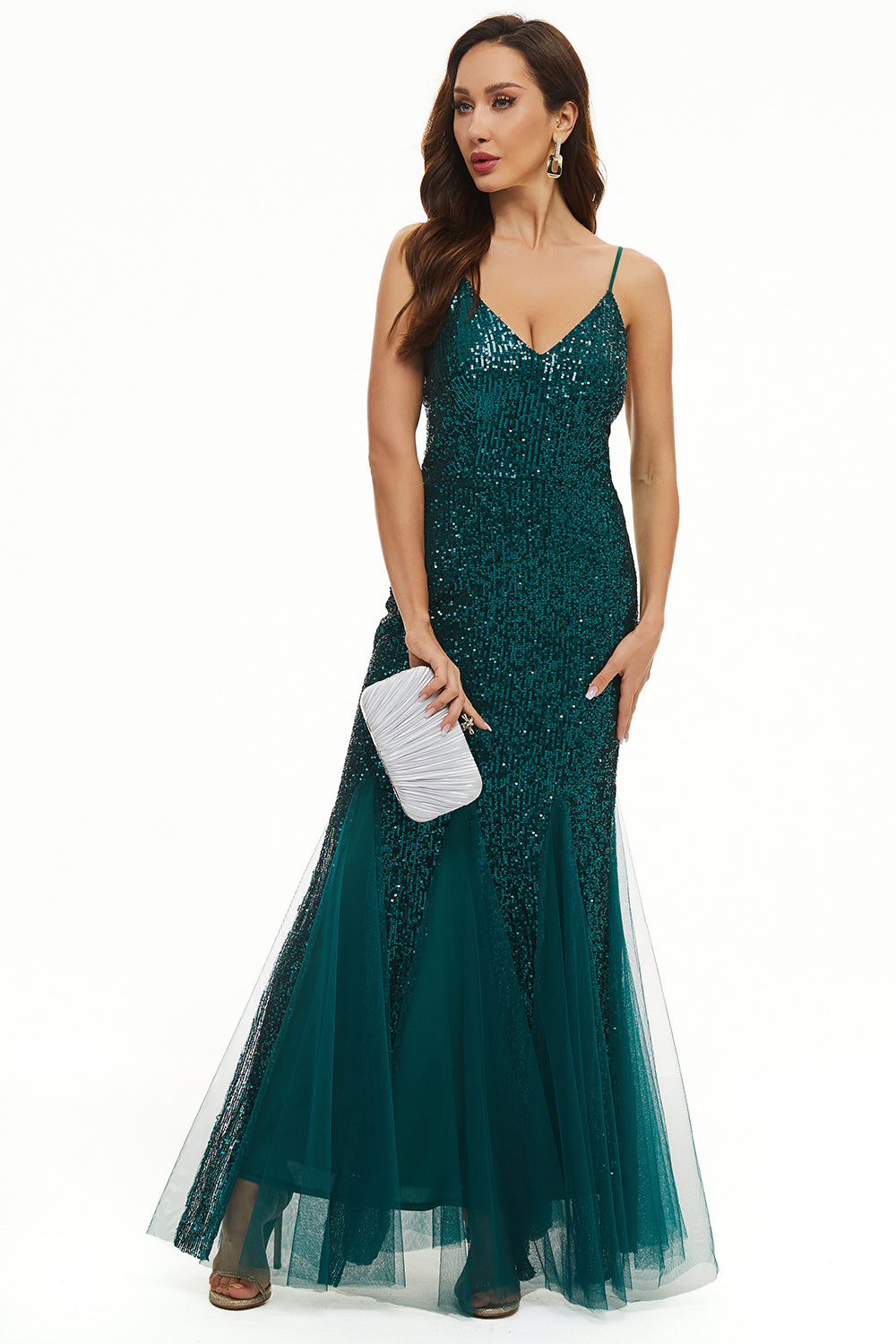 Black Sequin Spaghetti Straps Sheath Prom Dress - Fashionpara