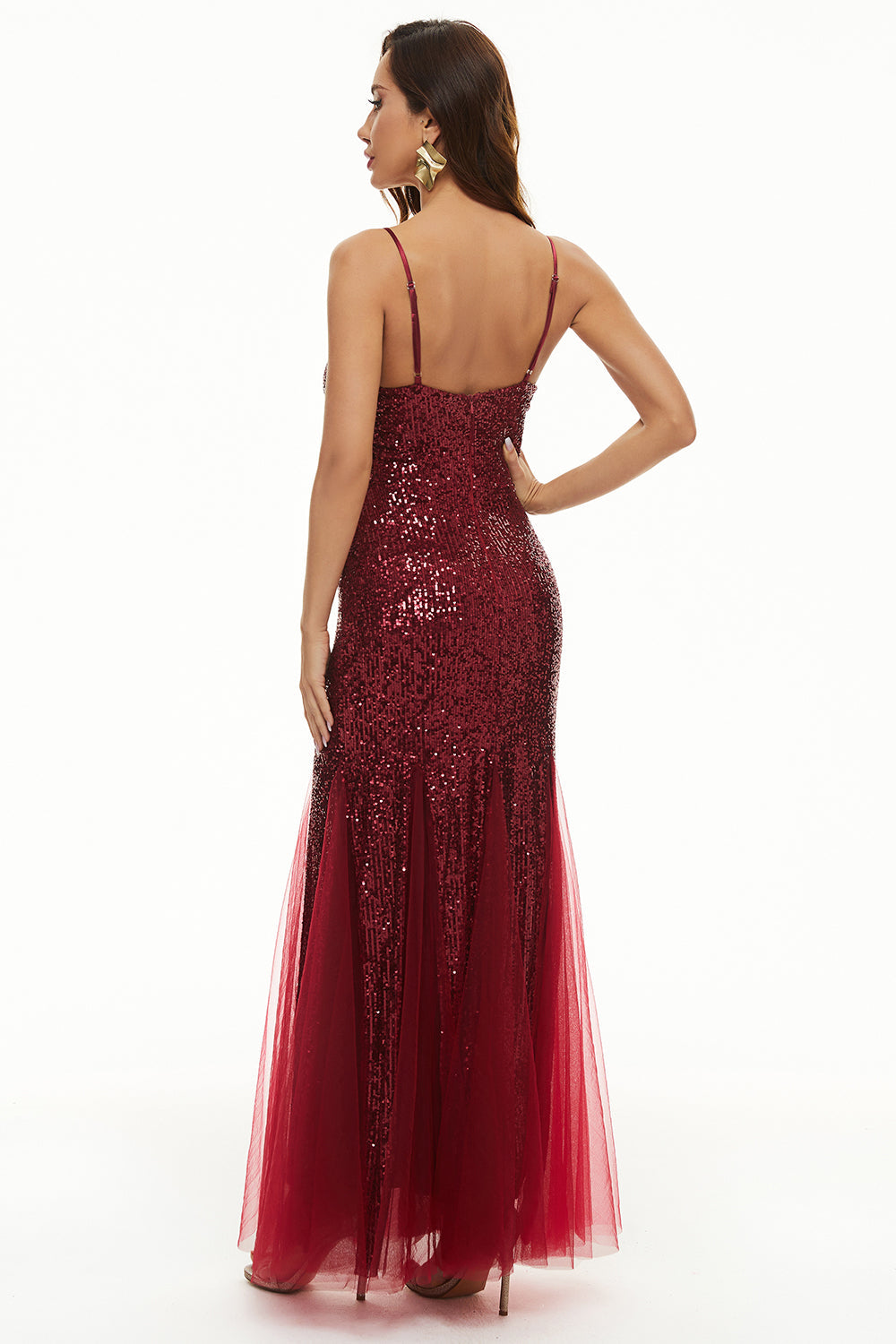 Black Sequin Spaghetti Straps Sheath Prom Dress - Fashionpara