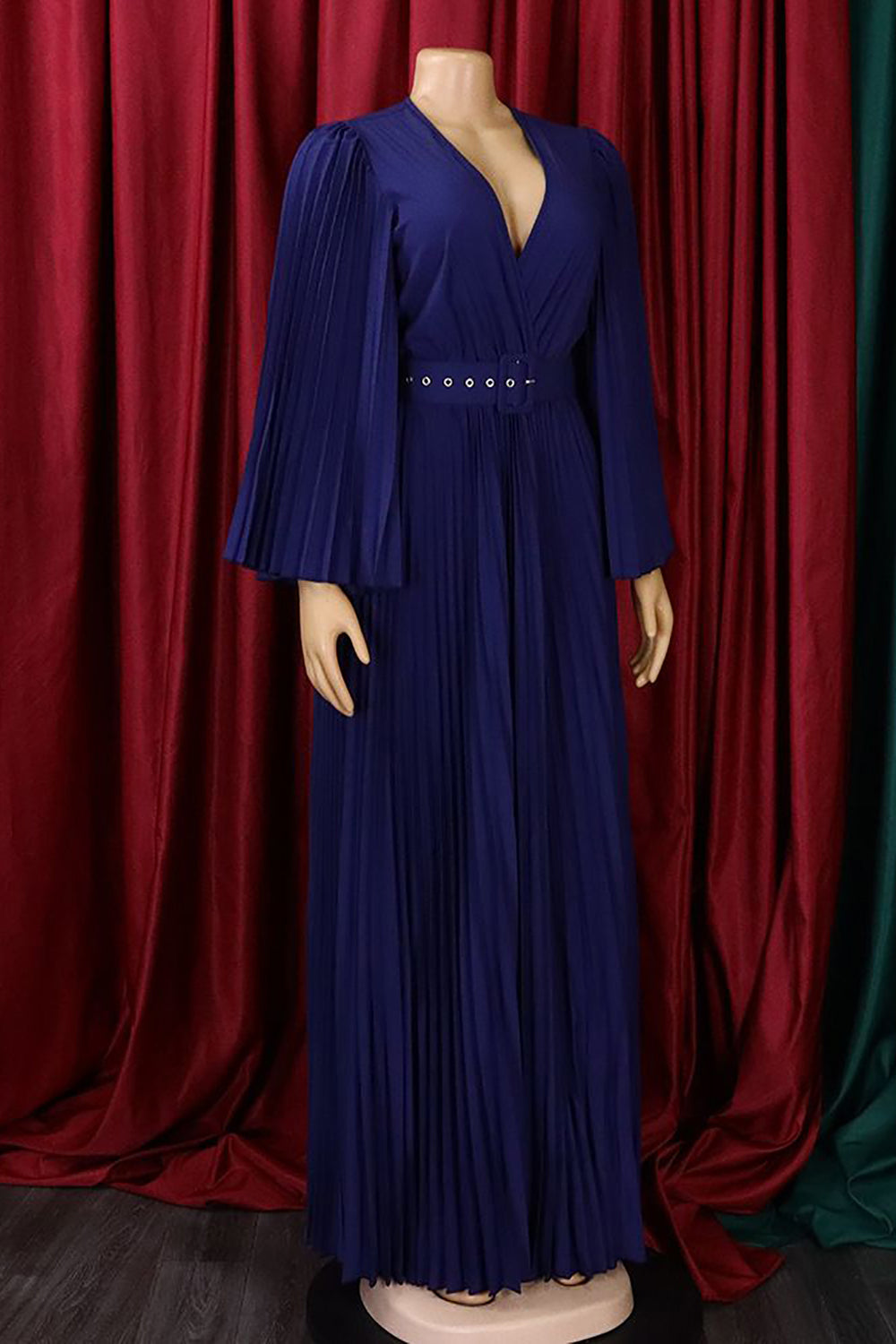 Sky Blue Pleated Long Wedding Guest Dress