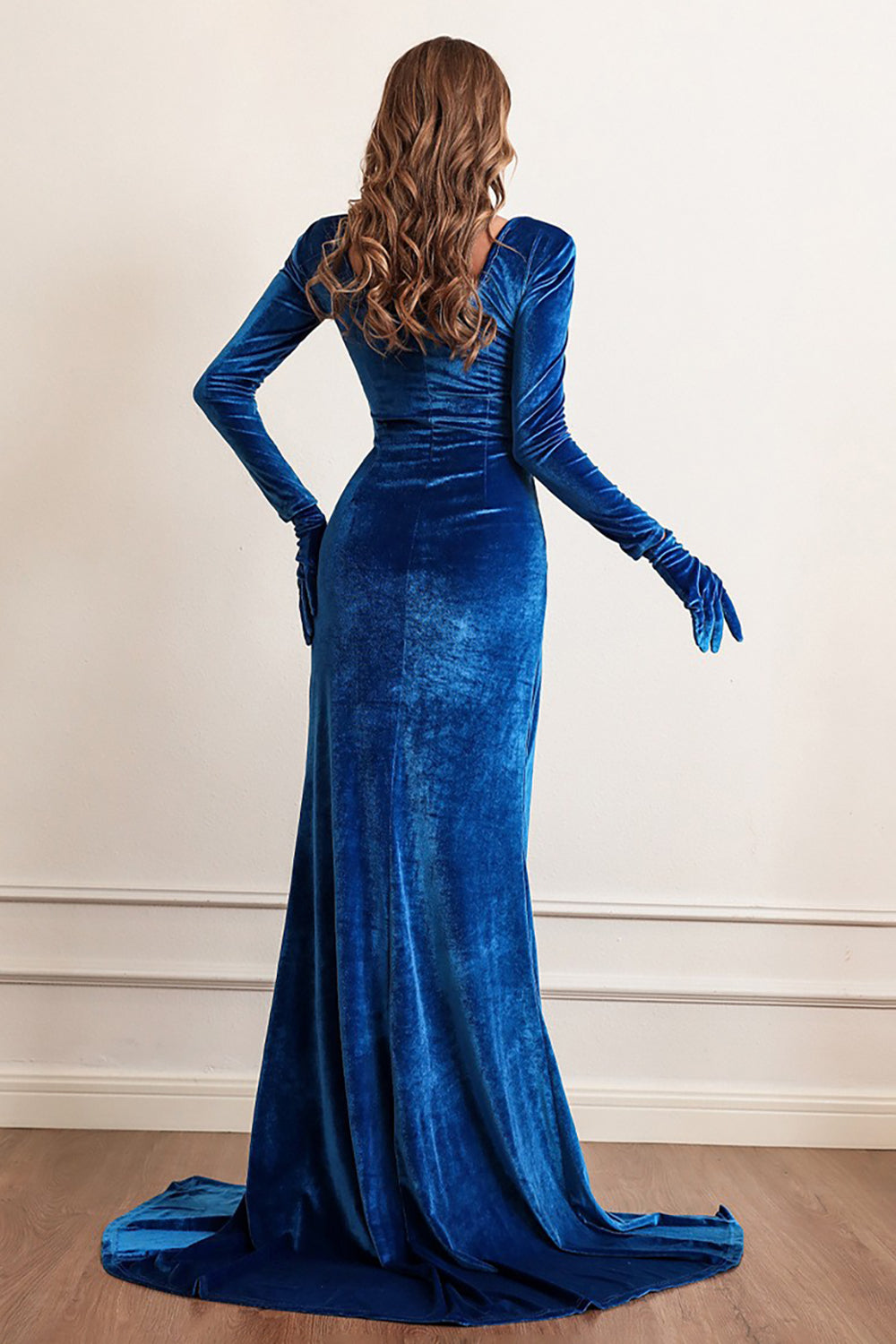 Velvet Long Sleeves Holiday Party Dress with Slit