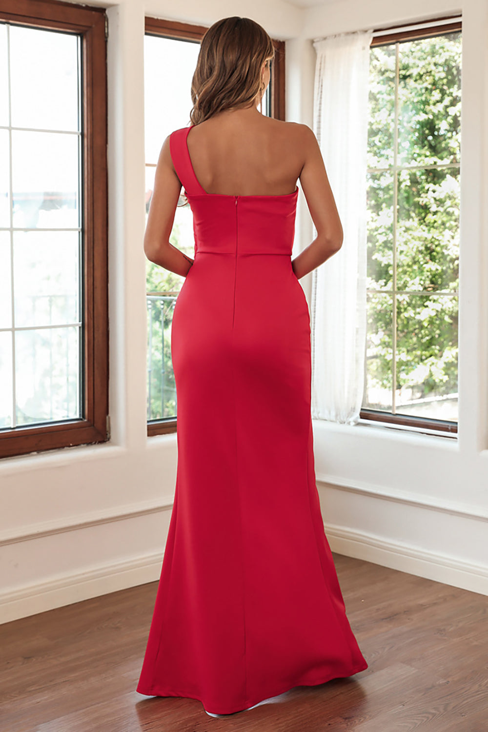Red Sheath One Shoulder Prom Dress - Fashionpara