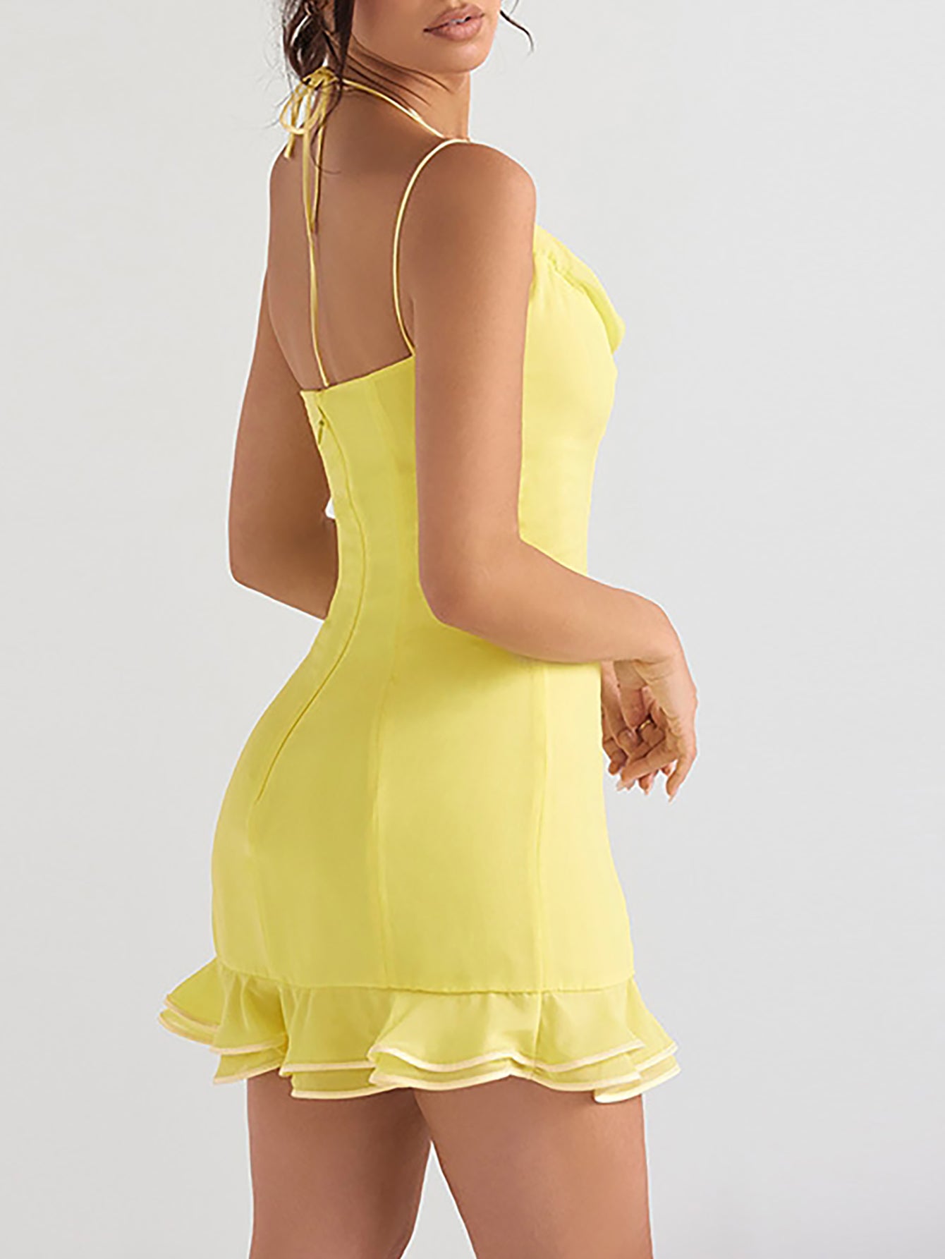 Yellow Halter Spaghetti Straps Graduation Party Dress - Fashionpara