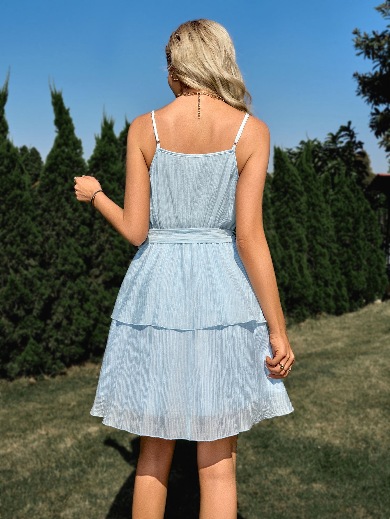 V Neck Sky Blue A Line Short Graduation Party Dress - Fashionpara