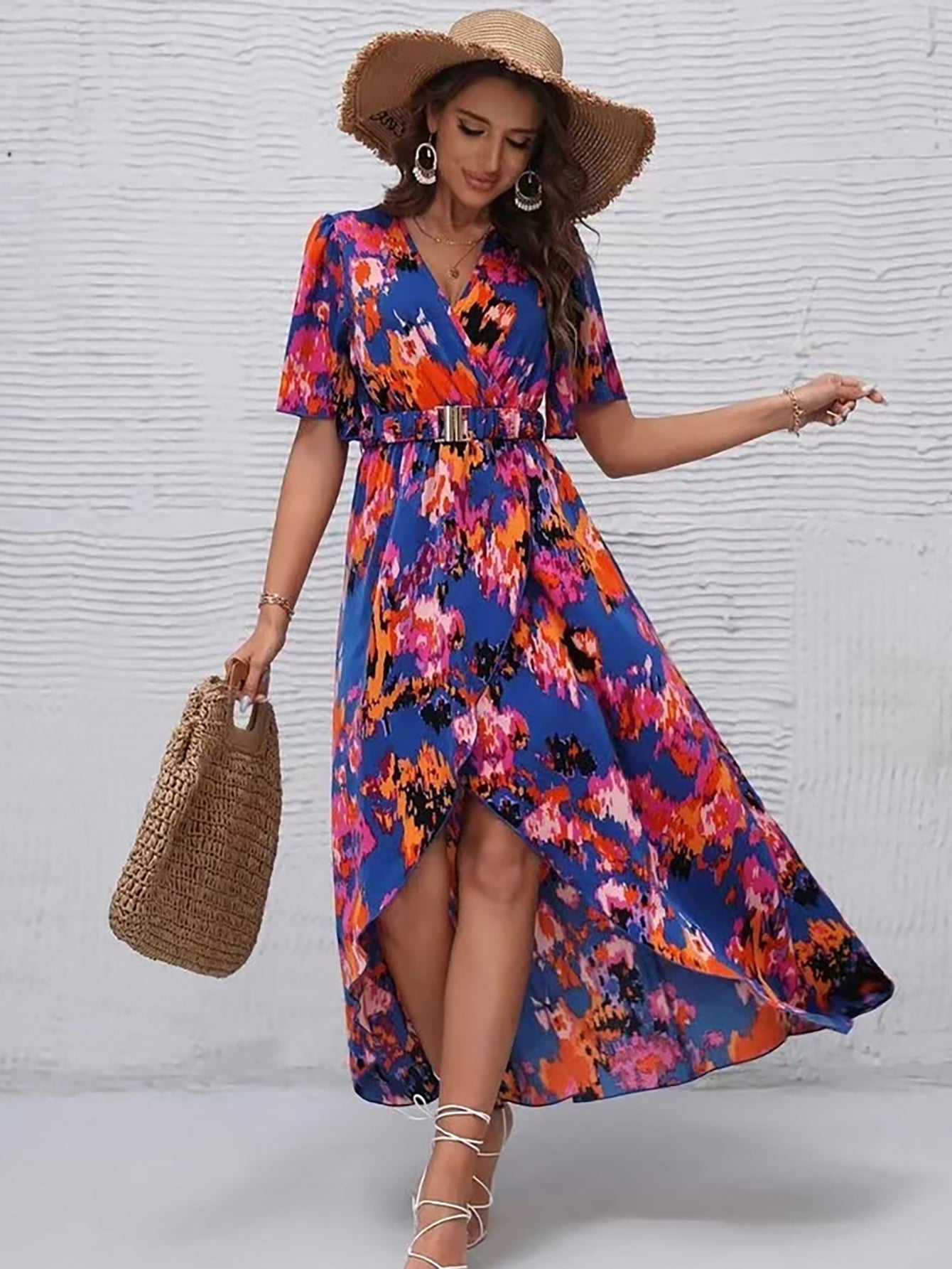 Black V Neck Beach Long Summer Vacation Dress - Fashionpara