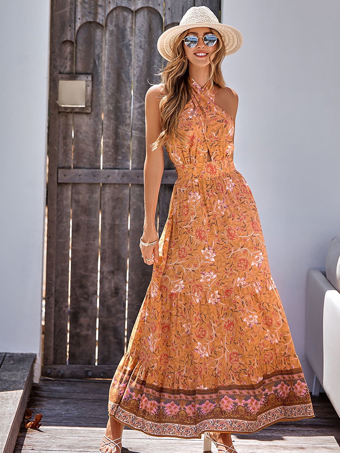 Halter Yellow Boho Long Summer Dress - Fashionpara