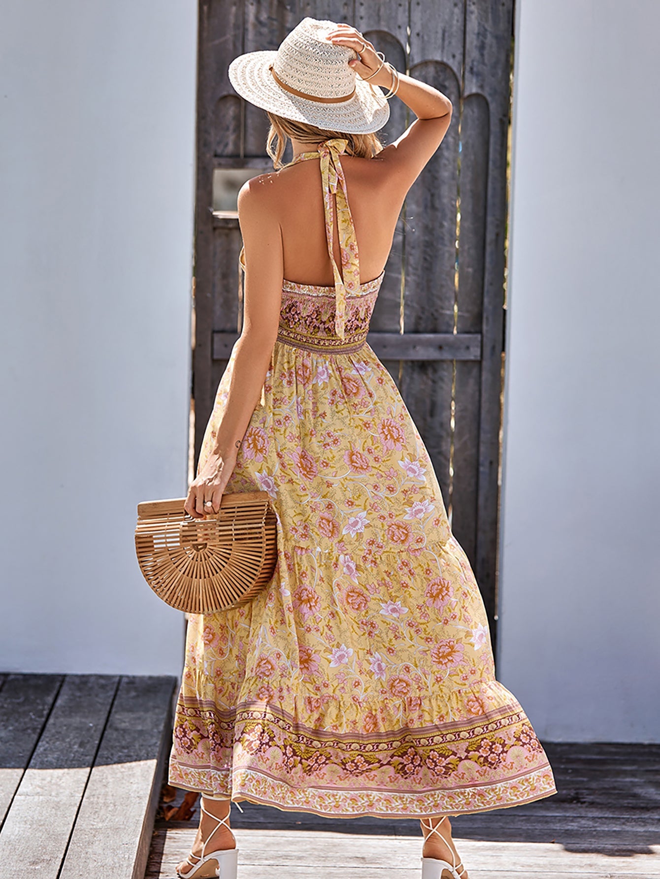 Halter Yellow Boho Long Summer Dress - Fashionpara