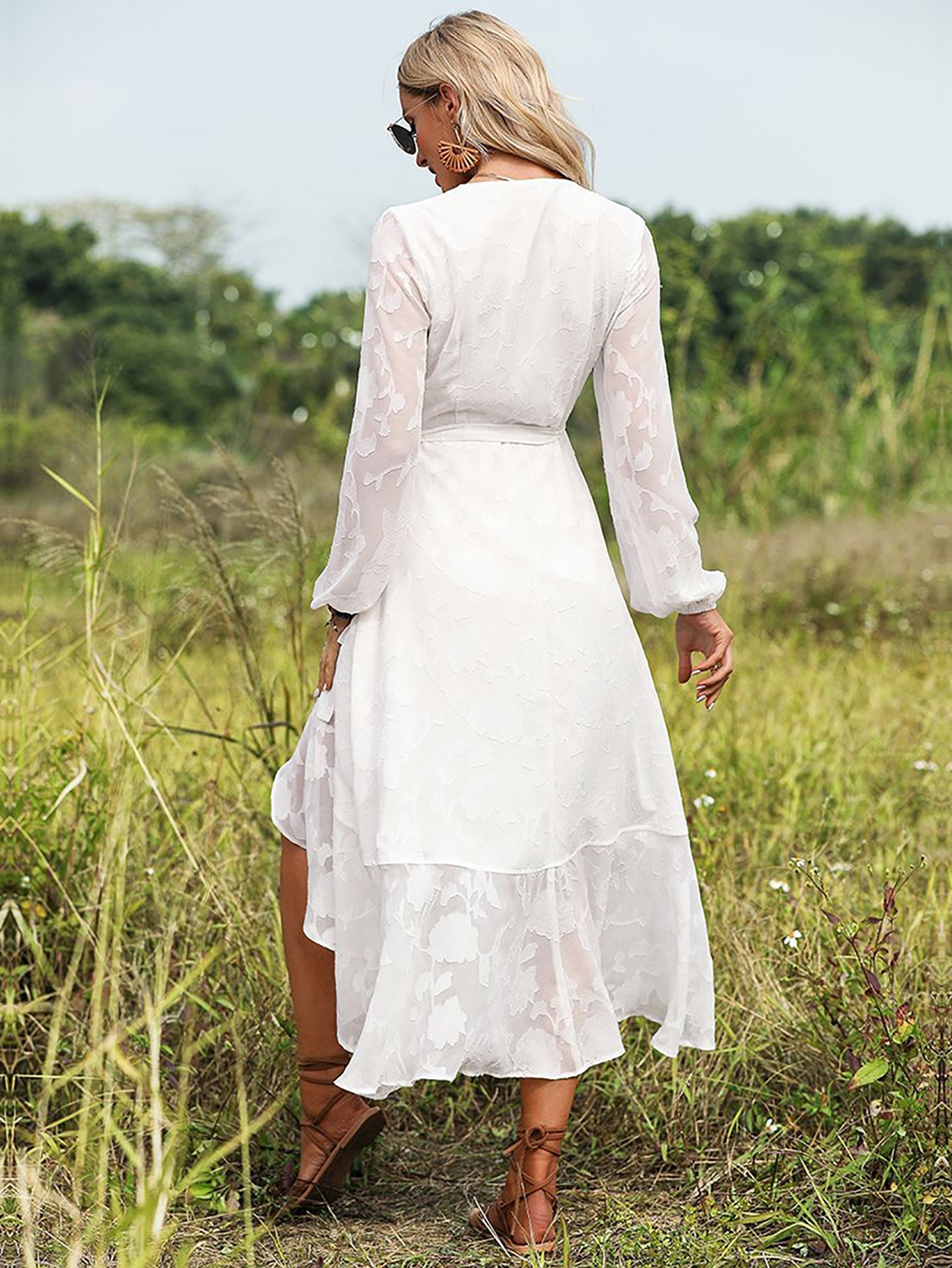 White A Line Long Vacation Boho Dress - Fashionpara