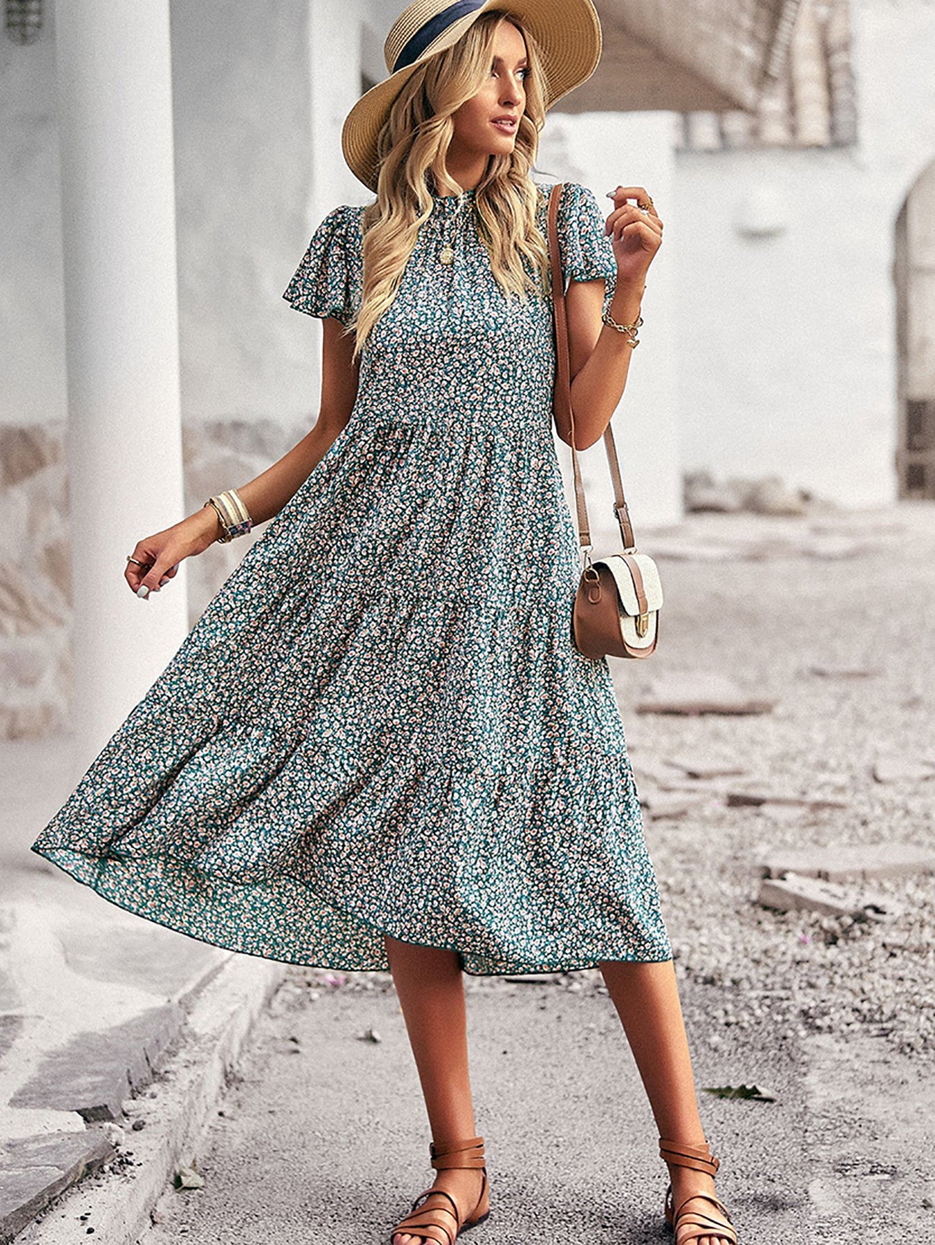 Black A Line Floral Long Boho Dress - Fashionpara