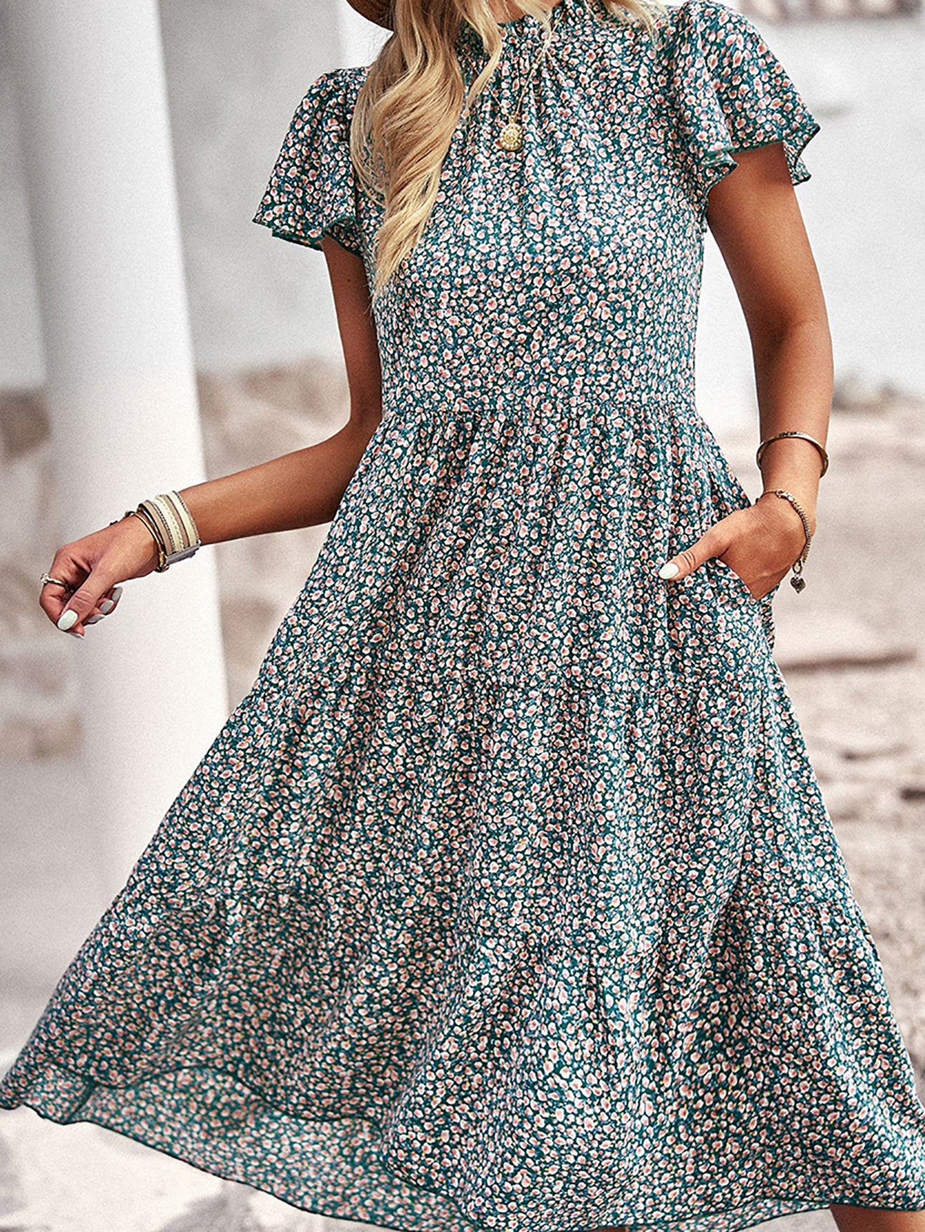 Black A Line Floral Long Boho Dress - Fashionpara