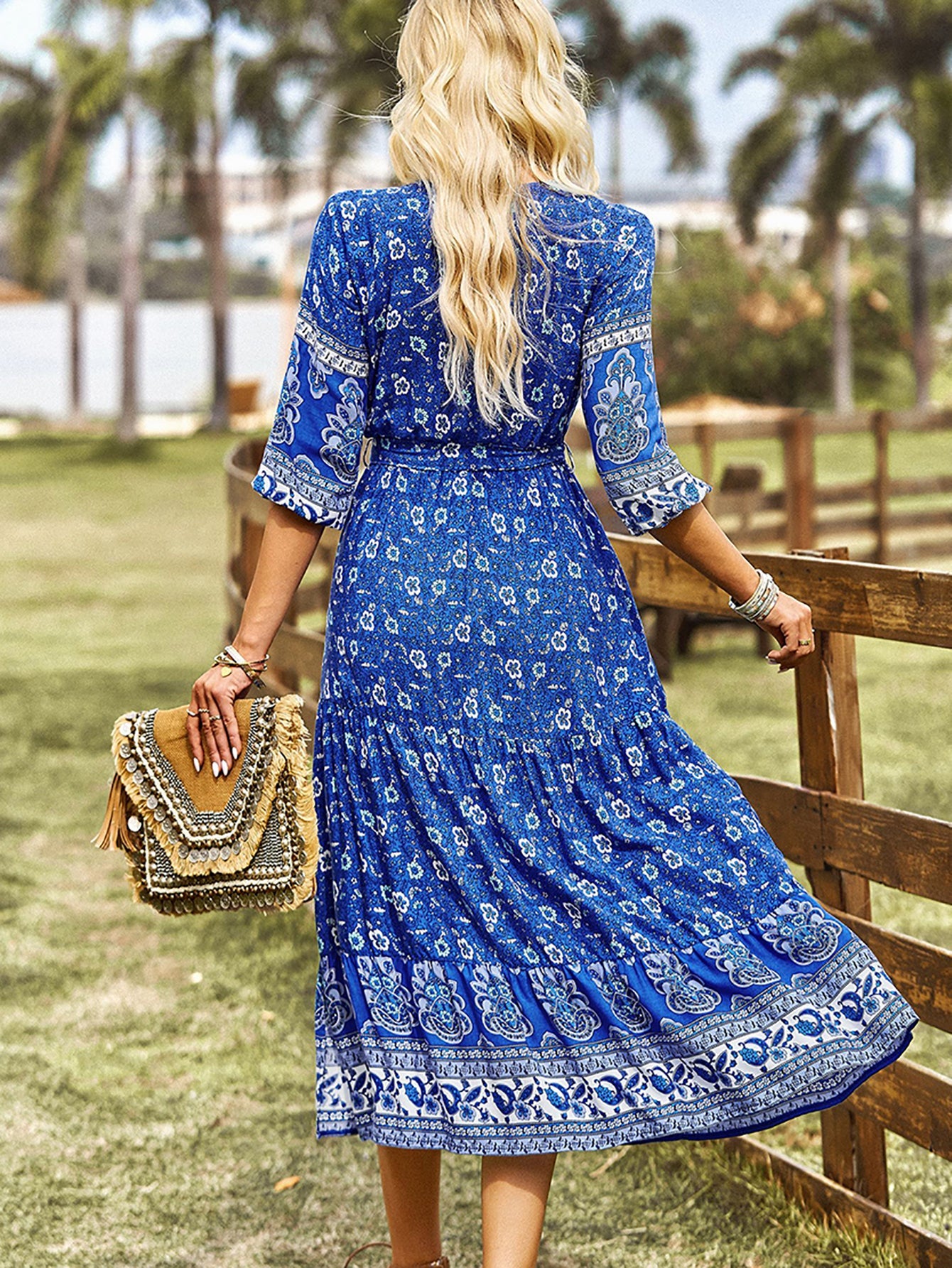 Pink A Line Floral Long Boho Dress - Fashionpara