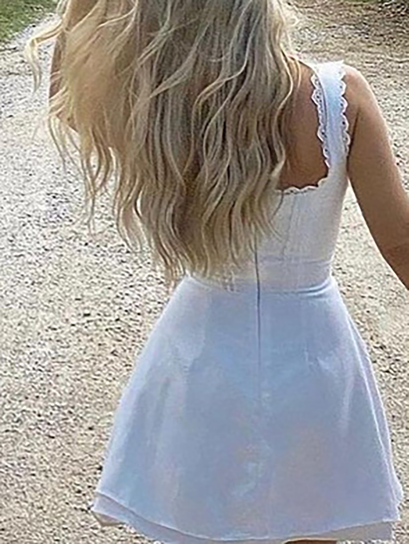 White Lace Deep V Neck Sexy Short Graduation Dress - Fashionpara