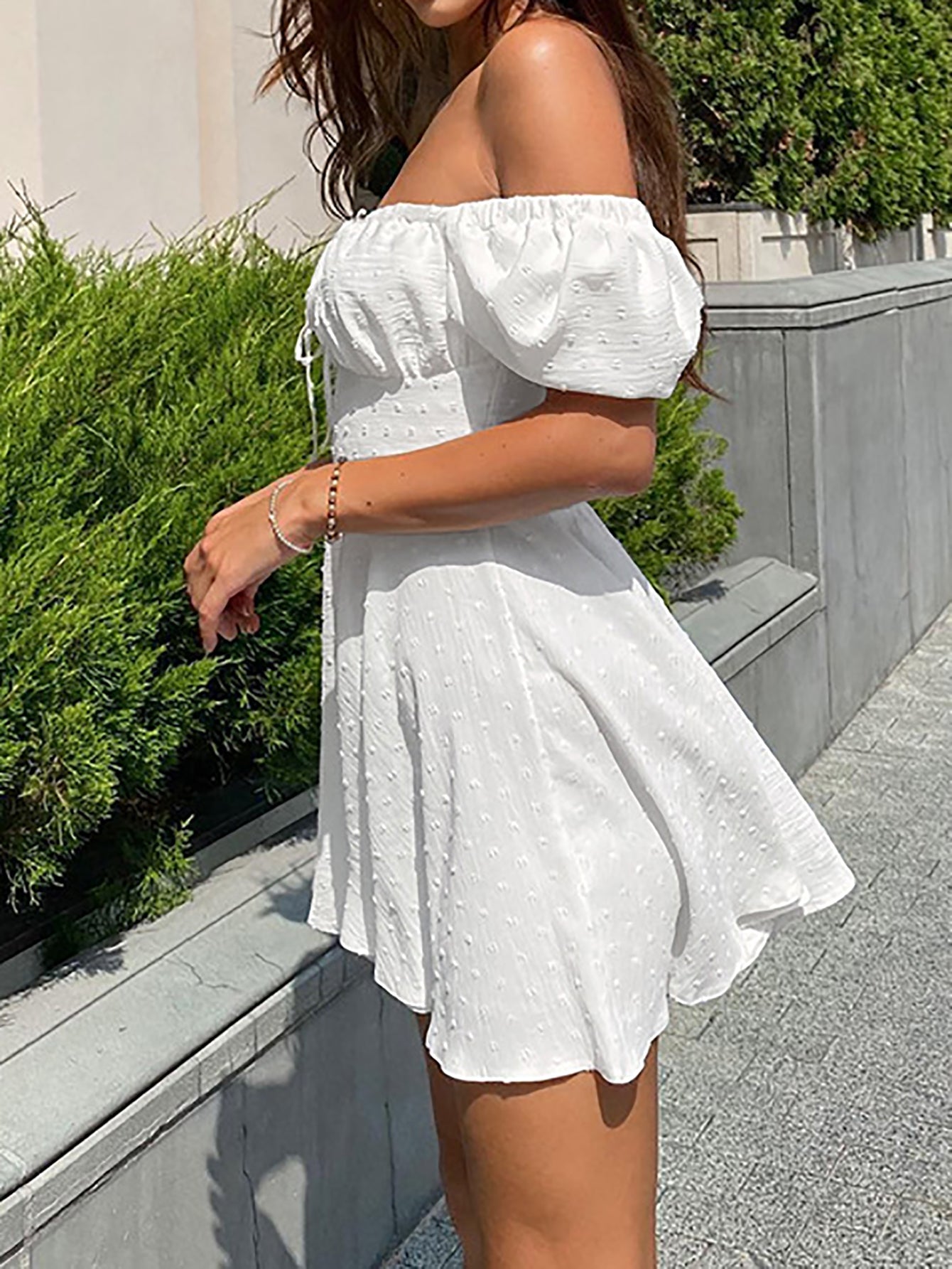 White Short Puffy Sleeves Strapless Short Graduation Dress - Fashionpara