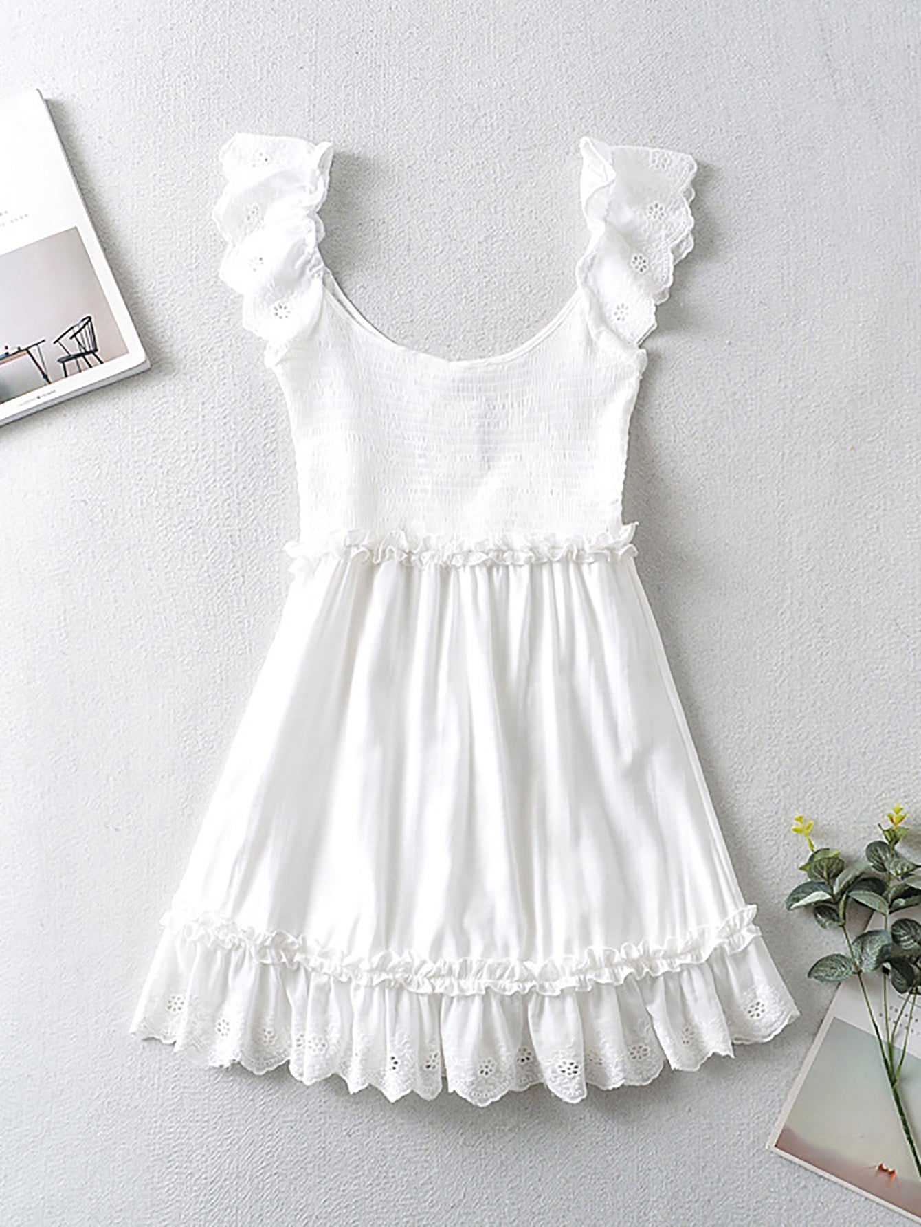 White Lace Ruffles Sweet Short Graduation Dress - Fashionpara