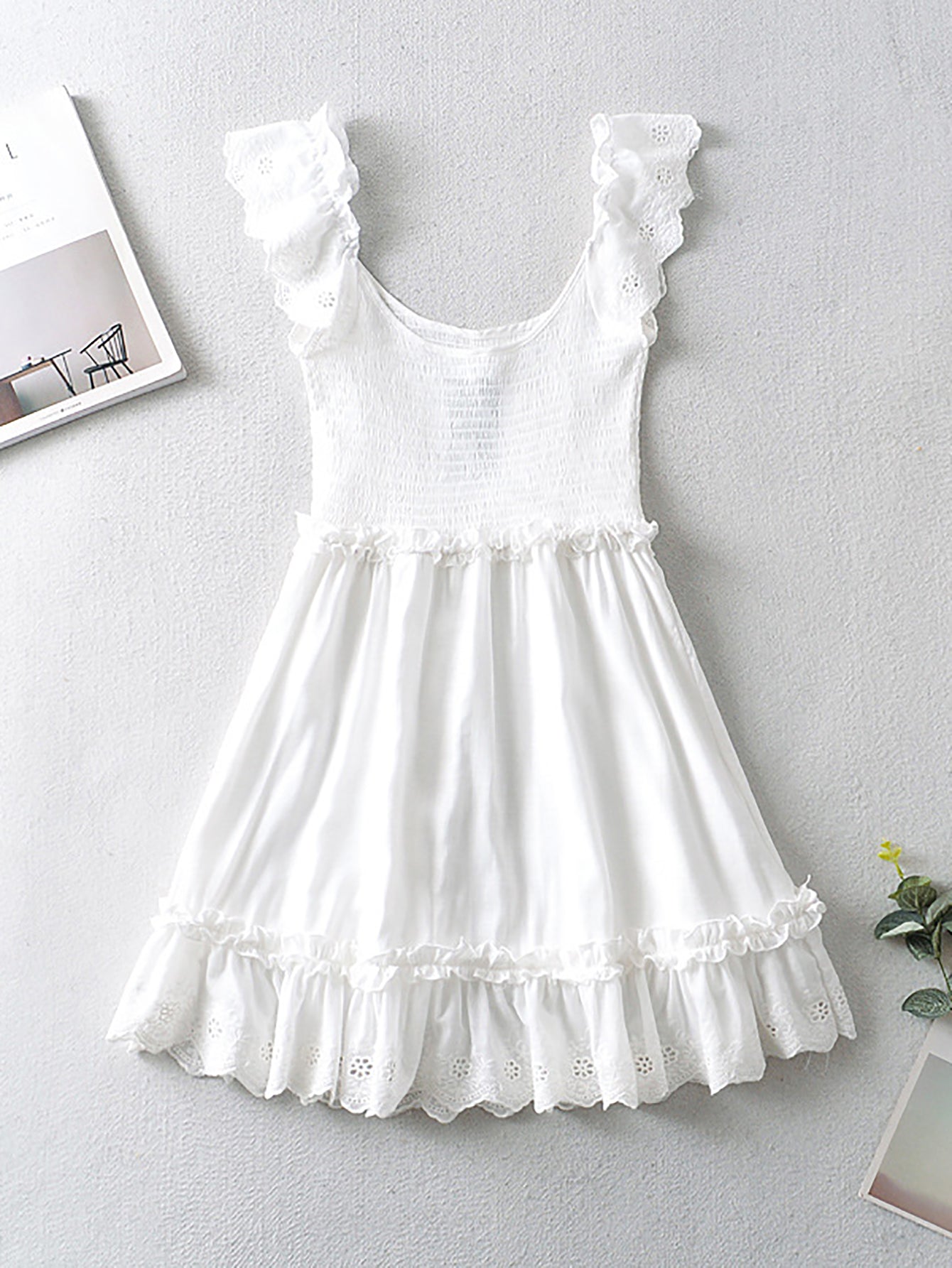 White Lace Ruffles Sweet Short Graduation Dress - Fashionpara