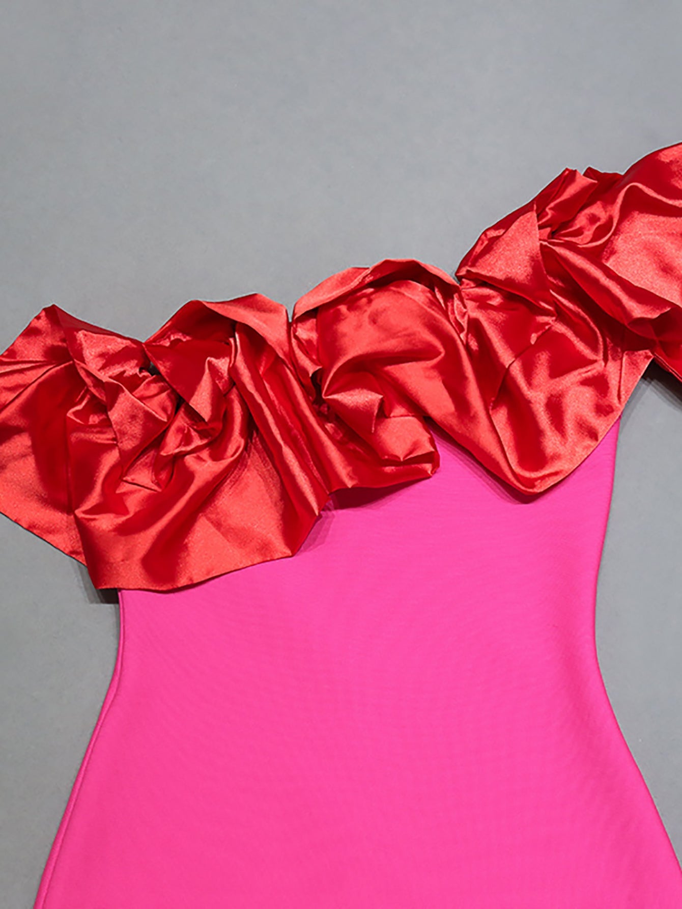 Pink One Shoulder Ruffles Tight Midi Dress - Fashionpara