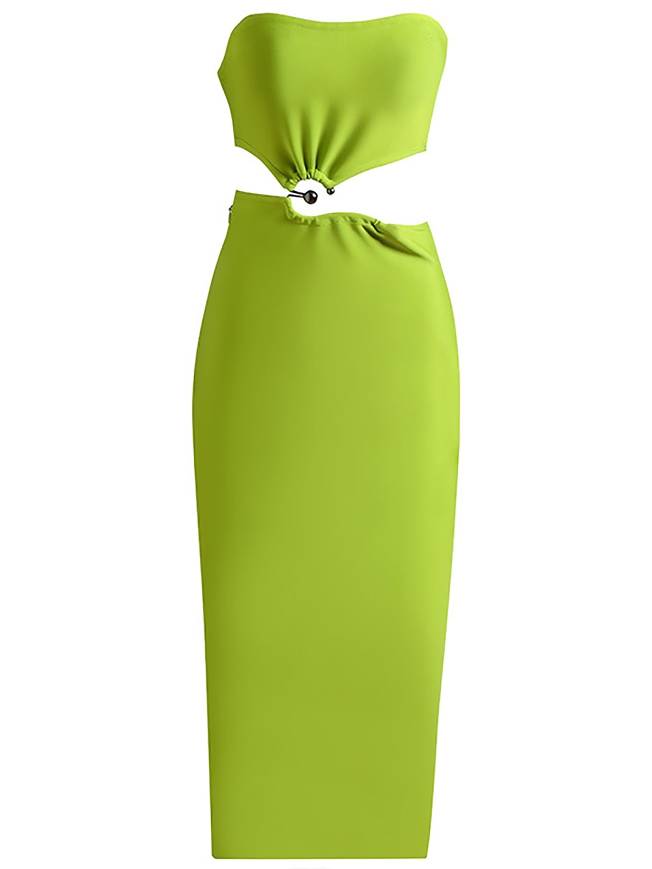 Green Strapless Cutout Tight Midi Dress - Fashionpara