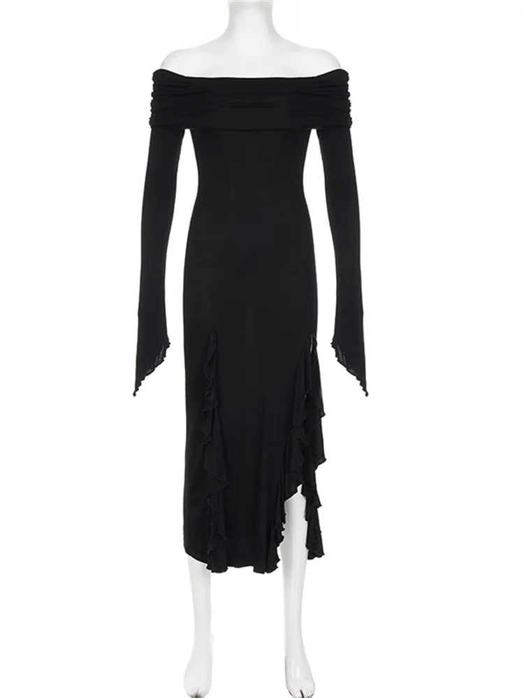 Off Shoulder Long Sleeve Ruffle High Low Maxi Dress 6