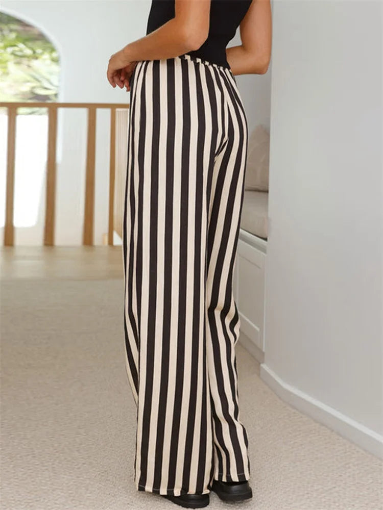 Baggy Striped Drawstring Wide Leg Summer Pant