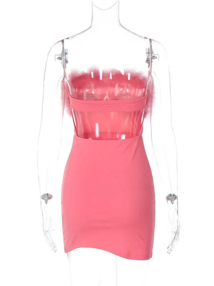 Feather Trim Strapless Bodycon Mini Dress 6