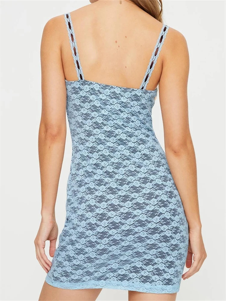 Lace Square Neck Strappy Bodycon Mini Dress