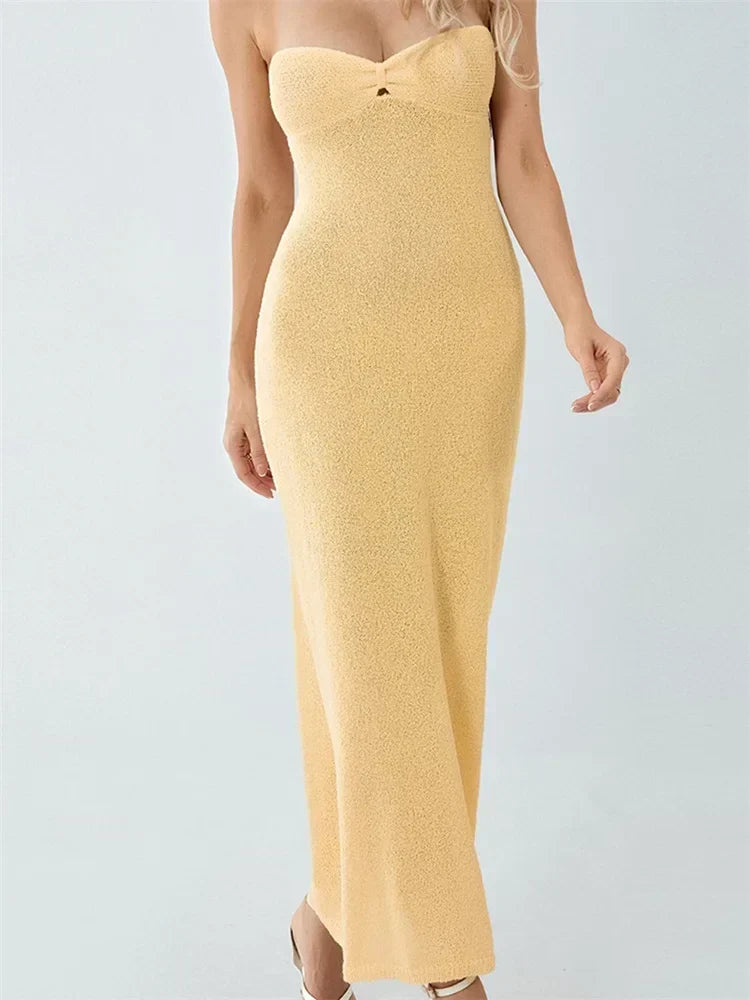 Knit Strapless Twist Front Bodycon Maxi Dress 5