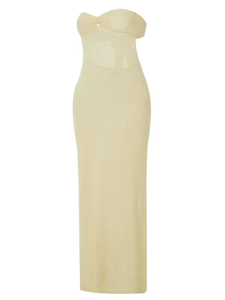 Knit Strapless Twist Front Bodycon Maxi Dress 6