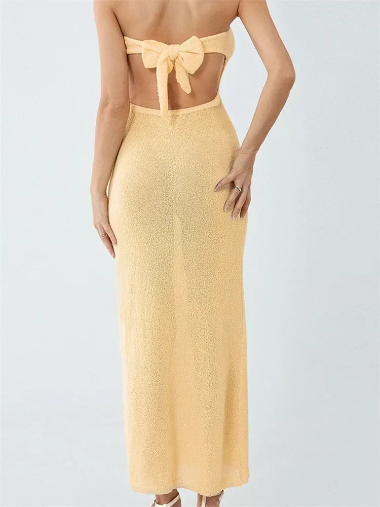 Knit Strapless Twist Front Bodycon Maxi Dress 4