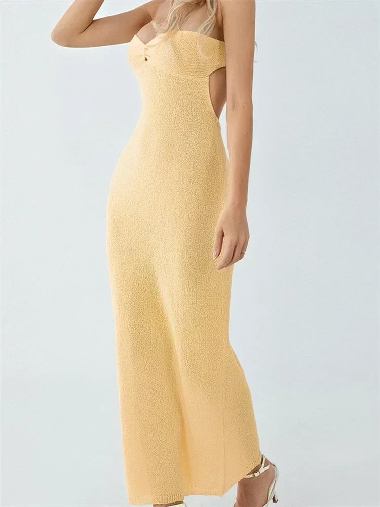 Knit Strapless Twist Front Bodycon Maxi Dress 2