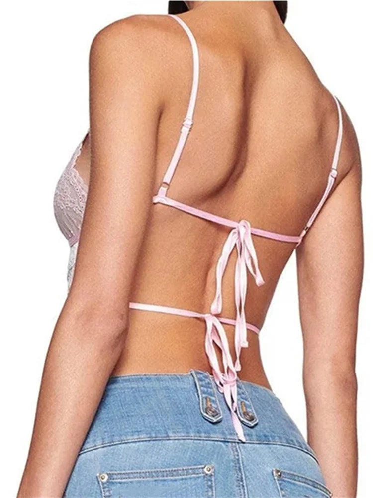 Slim Lace Bowknot Cutout Spaghetti Crop Top